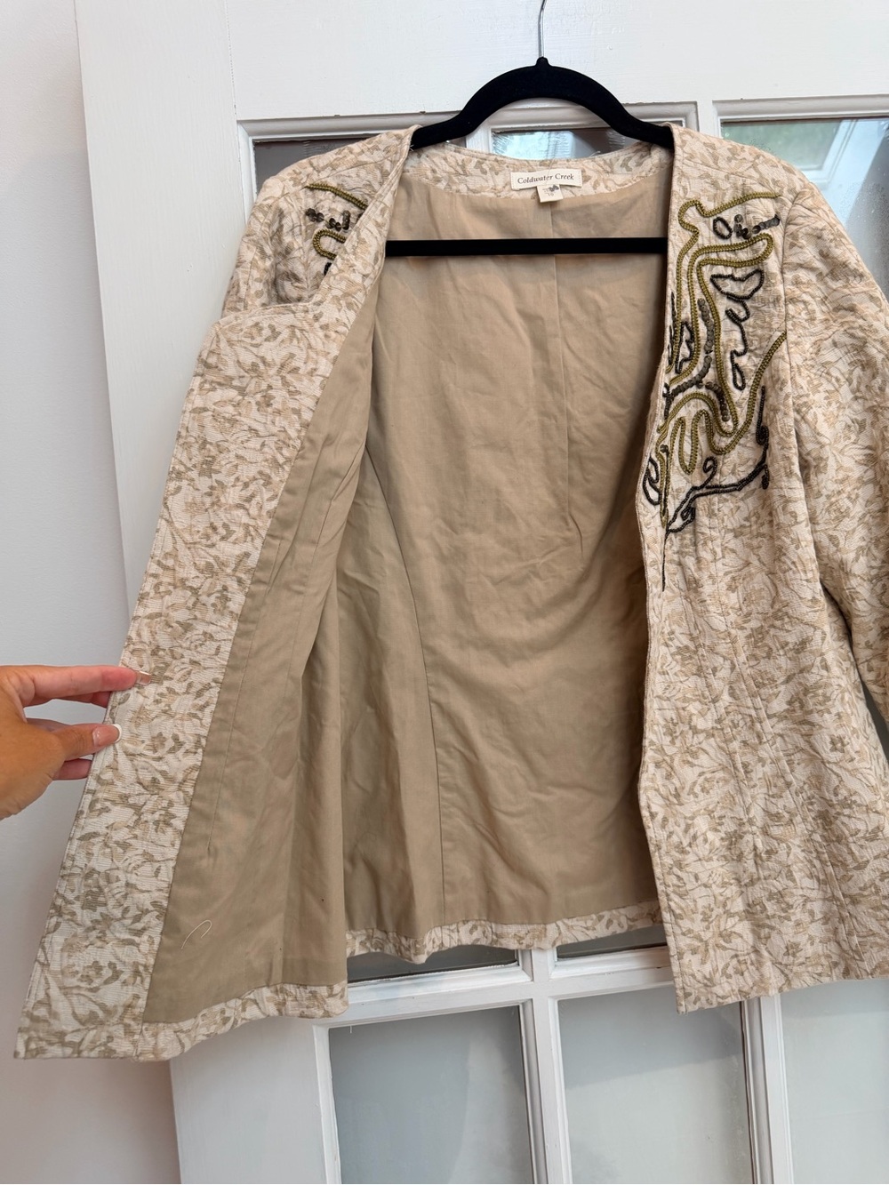 Coldwater Creek Tan Boho Beaded Sequin Embellished Open Blazer Jacket Size 10 M - Picture 4 of 14